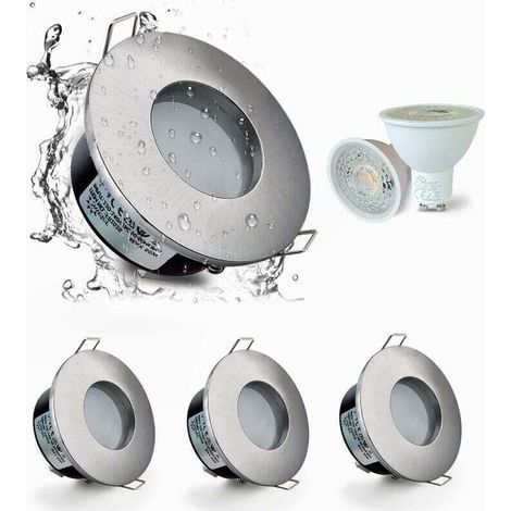 Set de 4 spots encastrés LED IP65 étanches 5W 3000K blanc chaud – Eclairage pour salle de bain et cuisine – Découpe 68mm nickel satiné (1/4)