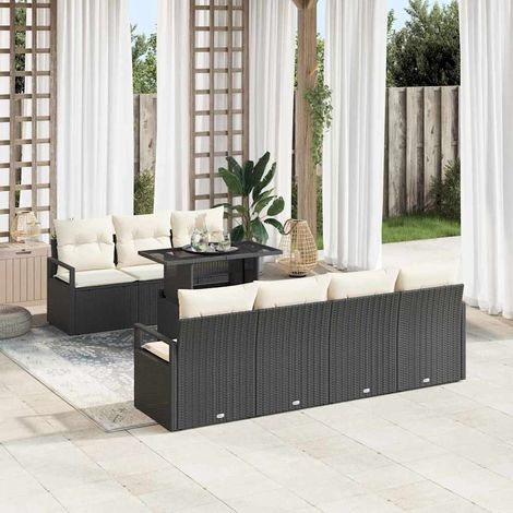 vidaXL Set Divano da Giardino 8 pcs Nero e Crema polyrattan (1/5)