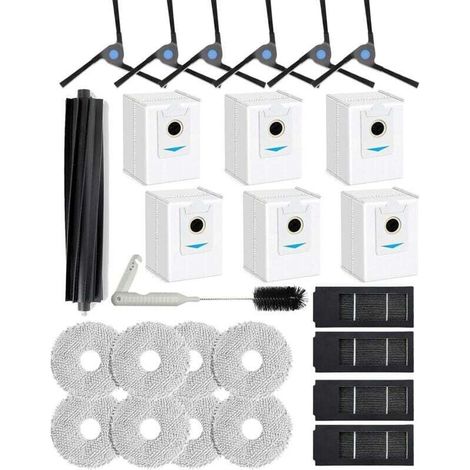 Set di 26 accessori per aspirapolvere Ecovacs Deebot X2 Omni, ricambi: 1 spazzola in gomma, 6 spazzole laterali, 4 filtri, 8 panni per la pulizia, 6 sacchetti per la polvere. (1/4)