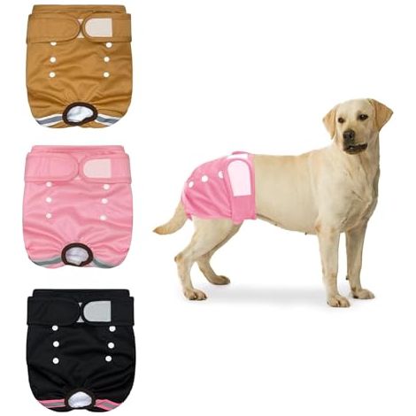 3pcs Couches Chien Lavable Femelle Couches pour Chien incontinente Réutilisables Culotte Hygiénique Incontinence Culotte Chiennes Chaleurs Female Dog Diaper L (1/5)