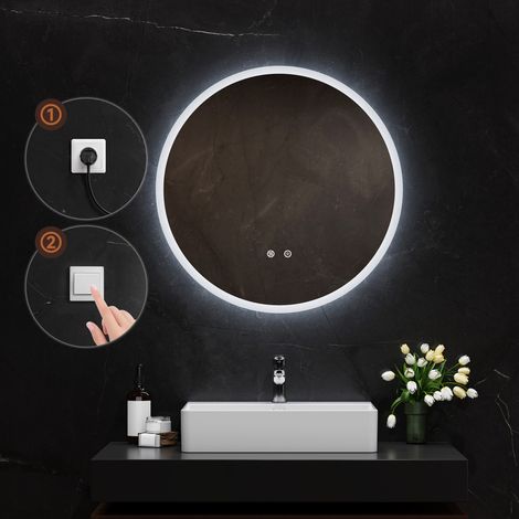 HOROW LED Badspiegel 60 × 60 cm, Badezimmerspiegel mit 3 Lichtfarben, Dimmfunktion und Anti-Beschlag, IP44, Touch-Schalter (1/5)