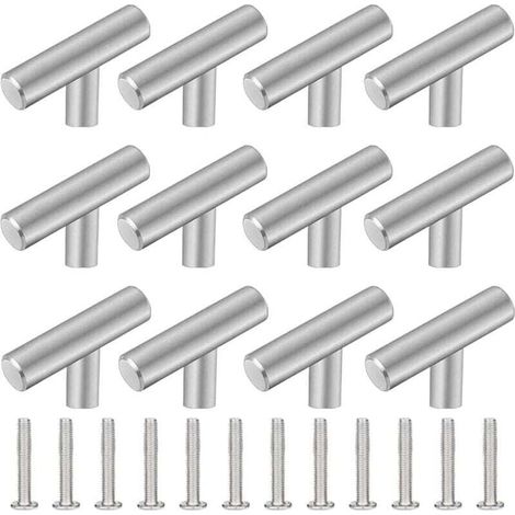 Pack de de 12 Poignée Meuble Cuisine, XU,50mm Poignée de Meuble Inox en Forme de T,Barre de Tiroir, Placards, Portes, Meubles, Salle de Bain, Chambres & Armoires - KZQ (1/4)