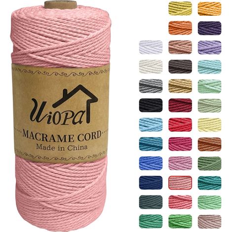 Corde Macramé 2mm x 200m, Ficelle Macramé 3-Ply Corde Coton, Fil Macramé de Tressée DIY pour Cintres de Plantes Tentures Murales Jardinage Décoration Bohème (Rose Chair) (1/5)