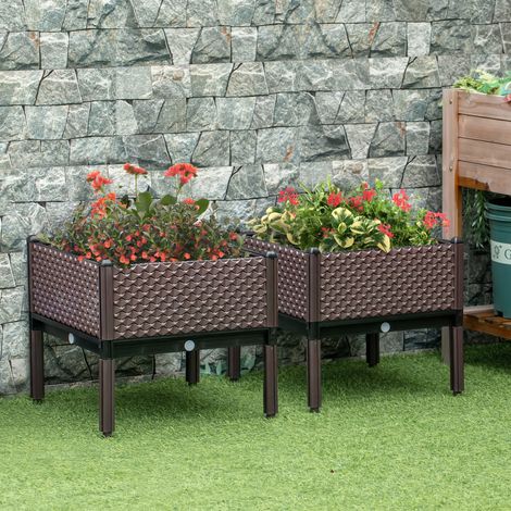 Ensemble Jardinières Extérieur Combles Carrées Surélevées Combinaison Gratuite Aménagement Marron 50x50x46,5cm (1/4)