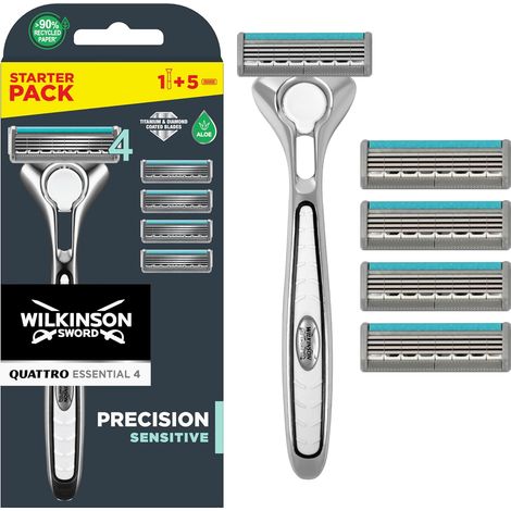 Quattro Titanium Sensitive pour homme - Pack de 1 rasoir + 5 recharges de lames (1/5)