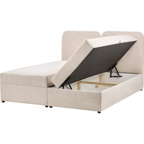 Divan Bed with Storage Light Beige Fabric Upholstery EU King Size 5ft3 Lift Up Ottoman Headboard Water-Repellent CHANCELLOR