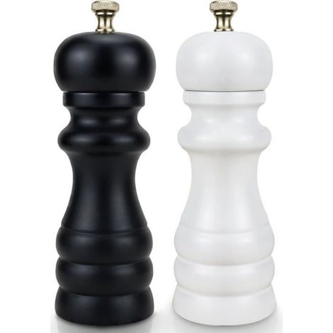 Ensemble Moulin à Sel et Poivre Manuel en Bois, Réglable Fin à Gros, 15 cm, pour Sel de Mer et Épices, Lot de 2, Noir (1/4)