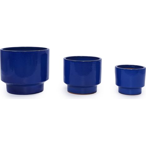 Set de 3 maceteros de cerámica azul esmaltada, Ø 38,1/30,5/22,9 cm (1/5)