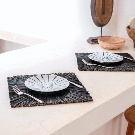 Set de Table Noir en Jonc de Mer 36 cm - Lot de 2, 4 ou 6 Pièces Rectangulaire Carré - PANGIVO