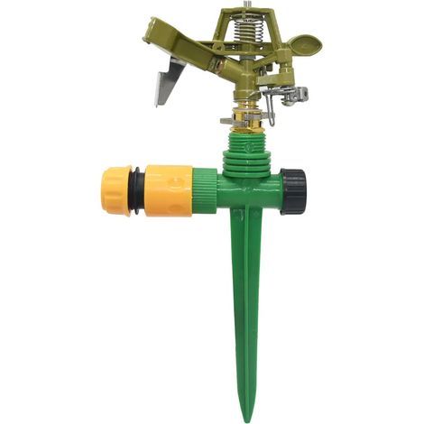 Arroseur pulsant métallique rotatif à 360° avec piquet de support pour système d'irrigation de jardin (tuyau 1/2 pouce) - 1 ensemble (1/5)