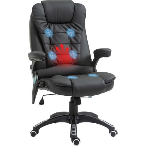 6-Point Massage Office Chair with Seat Heated for Home Office, PU Lear High Back Executive Desk Chair with Adjustable Height and 360° Swivel for Work Study, Black (1/5)