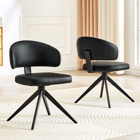 Ensemble de 2 chaises de salle à manger modernes avec dossiers incurvés, assises rembourrées en similicuir, structure métallique robuste à 4 pieds et base pivotante, pour salon, cuisine ou bureau. (1/5)