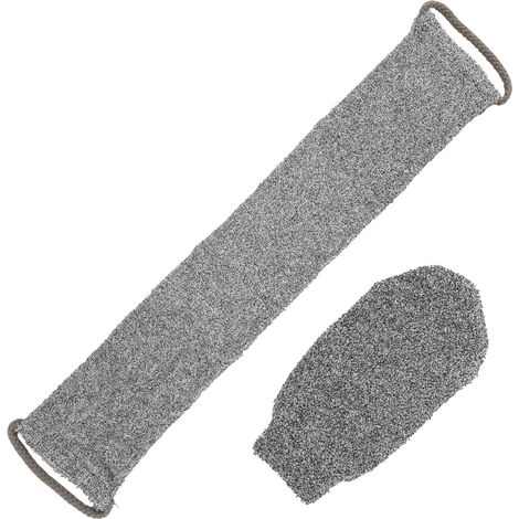 2-Piece Exfoliating Glove and Exfoliating Harness Set, Back Washing Strap Glove and Exfoliating Glove Made of 100% Natural Bamboo Fiber, Grey, Deep Exfoliation and Cleansing in the Shower, Back Washin (1/5)