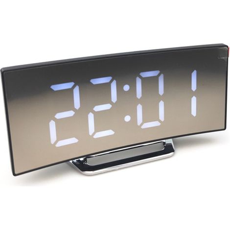 Digital clock, large display, multi-functional LED electronic alarm clock, mirrored design, suitable for home and bedroom.