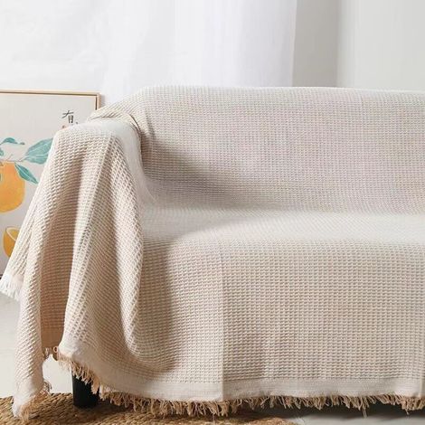 (180x260 cm)Couvre-lit,Couverture de salon en coton,Couverture pratique comme couverture de canapé ou couverture de canapé,Bed Throw Blanket,Jeté de lit de qualité supérieure en beige (1/4)