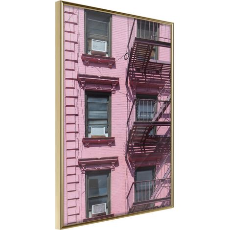 Affiche Murale Encadrée "Pink Facade" 21 x 30 cm Or