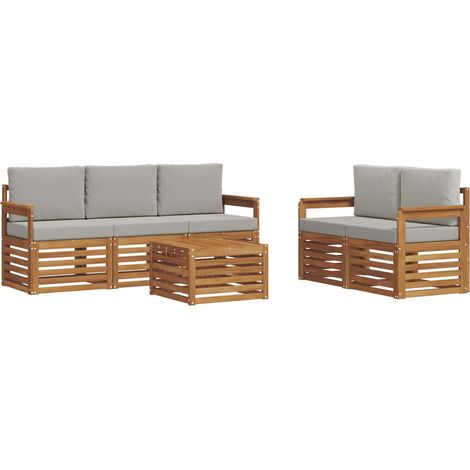 Set di divani da esterno 6 pz Naturale e Grigio Chiaro vidaXL (1/5)
