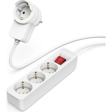 Multiprise 3+1 Prises 16A avec Interrupteur (Rallonge multiprises 1.4m, Bloc 3 Prises +1 sur Le connecteur, Type F Schuko, 3680W Max, Idéal Bureau PC luminaires Atelier Meuble TV Garage) Blanc (1/5)