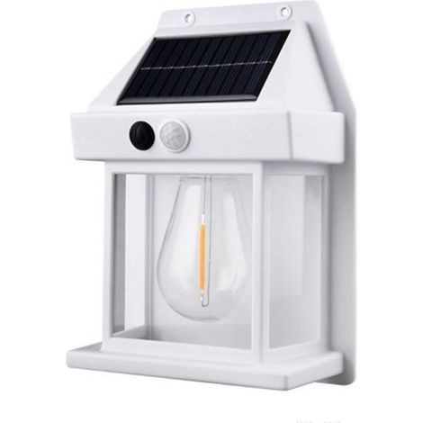 Wireless solar-powered outdoor wall light with automatic dusk-to-dawn sensor, LED light, warm white light. (1/5)