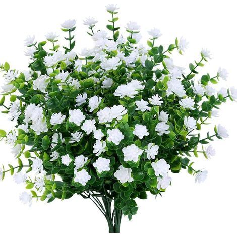 Lot de 4 fleurs artificielles blanches décoratives, Décoration intérieure et extérieure, Résistantes aux UV et intempéries, Haute qualité réaliste, Sans entretien, Pour jardin, balcon, bureau, mariage (1/4)