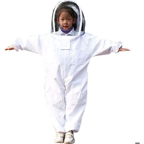 Blanc Vêtements d'apiculture protecteurs pour Enfants Coton, Protection De l'enfant Taille M 1,2 mètre hauteur recommandée 80130cm (1/5)