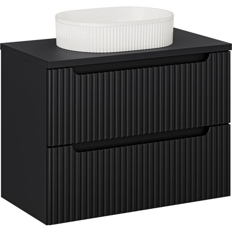 Meuble Salle de Bain Noir 80 cm + Vasque à poser Blanche + plateau - 2 tiroirs - Astral Black - Livraison gratuite