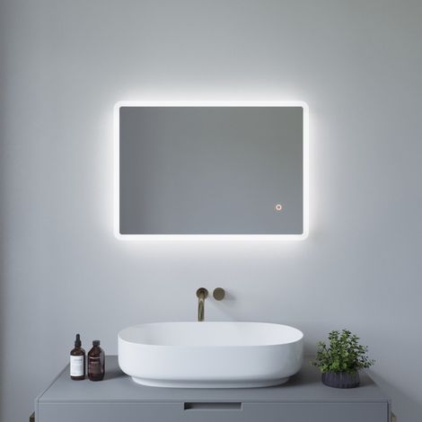 70x50 cm Spiegel LED Badspiegel mit Beleuchtung Touch Wandspiegel Badezimmerspiegel Ultradünn Lichtspiegel Kaltweiß 6400K energiesparend Dimmbar abgerundete Ecken (1/5)
