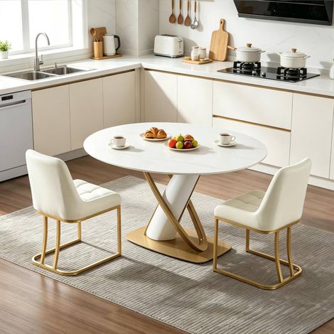 2 beige Samt-Polsterstühle mit Metallgestell OKWISH (1/5)