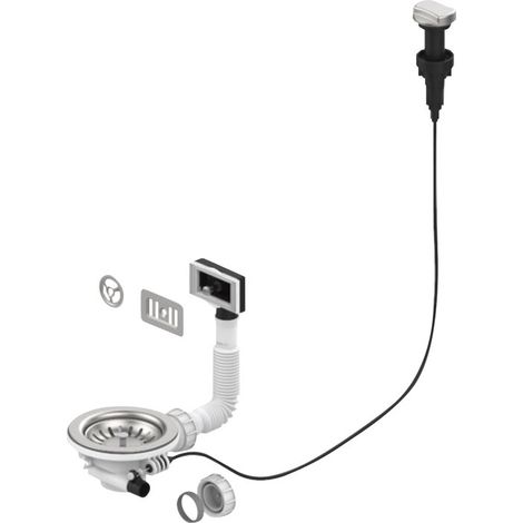 Valentin – Bonde évier 1 cuve diamètre 90 mm – Trop-plein extensible 155-320 mm – Panier inox diamètre 79 mm – Hauteur sous évier 65 mm (1/5)