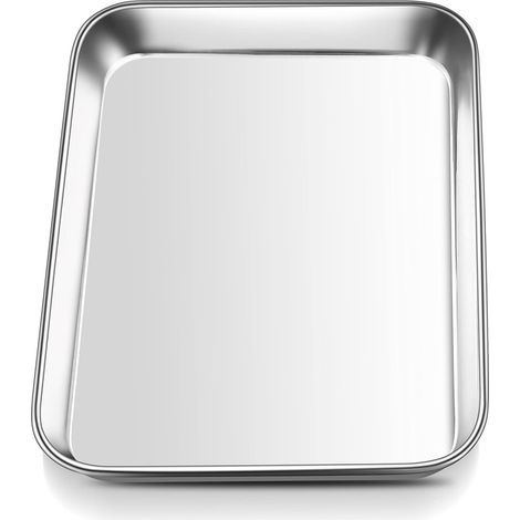 Mini plaque de cuisson rectangulaire en acier inoxydable, idéale pour la cuisson et le service, 23,7 x 17,7 x 2,5 cm.