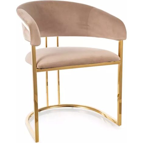 Chaise en velours beige avec structure dorée moderne en acier inoxydable TANGY