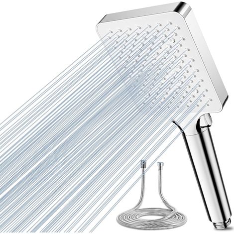 Pommeau de douche carré blanc 6 modes avec tuyau