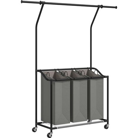 HOMCOM 126L Laundry Sorter, Laundry Basket with 3-Bag Organiser, Dark Grey