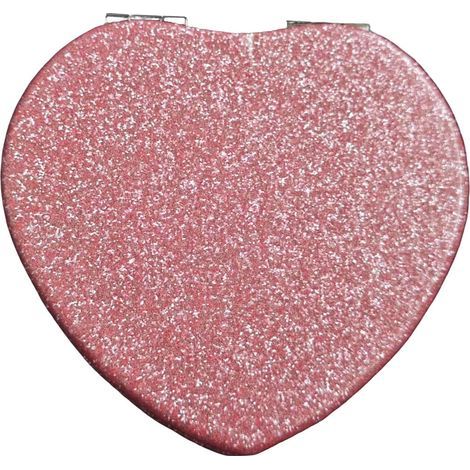 Miroir compact en forme de cœur pour ceux qui essaient de le faire eux-mêmes, mini miroir pliable rose pratique, idéal pour les retouches maquillage rapides et portables. (1/5)