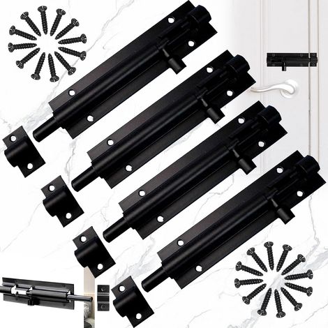 4 Pcs Acier Inoxydable Loquet de Porte Coulissant, Loquet Verrou de Porte Coulissant pour Salle de Bain, Alliage d'Aluminium, avec Vis, pour Portail de Jardin, Cabanon, Wc (Noir) (1/5)