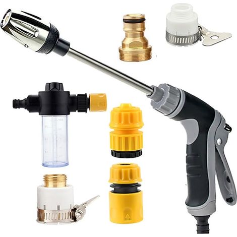 Pistolet de nettoyeur haute pression avec buse pivotante à 360°, poteau d'extension en métal pour lavage de voiture, allée, terrasse et nettoyage du jardin