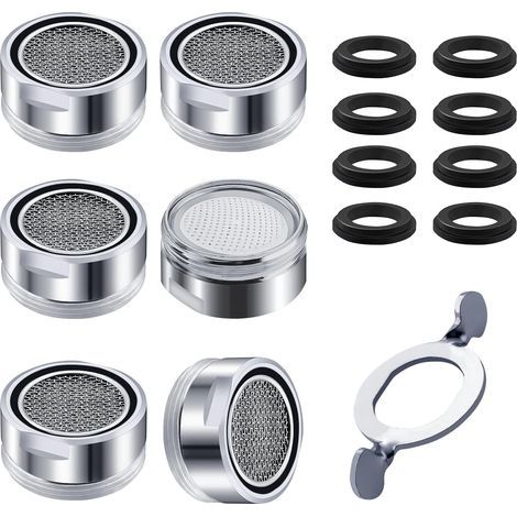 M24 Wasserhahn-Luftsprudler für Küche und Bad, Edelstahl + ABS-Wasserfilter mit 8 Dichtungen und 1 Chromschlüssel, Spritzschutz, wassersparend, 6-teilig (1/5)