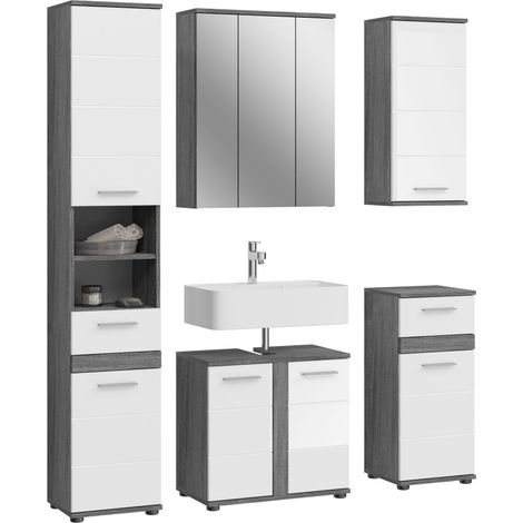 Badmöbel-Set WILLIAM – Dunkelgrau und Weiß – 164x191x34 cm – 6 Türen, 2 Schubladen