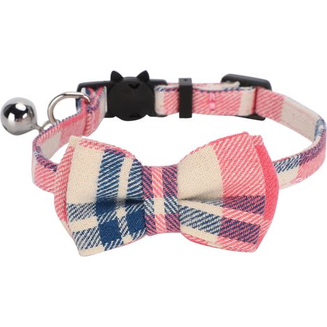 Colliers à nœud papillon pour chats, cravate à carreaux en tissu doux avec cloche, fournitures de décoration pour animaux de compagnie, rose (1/5)