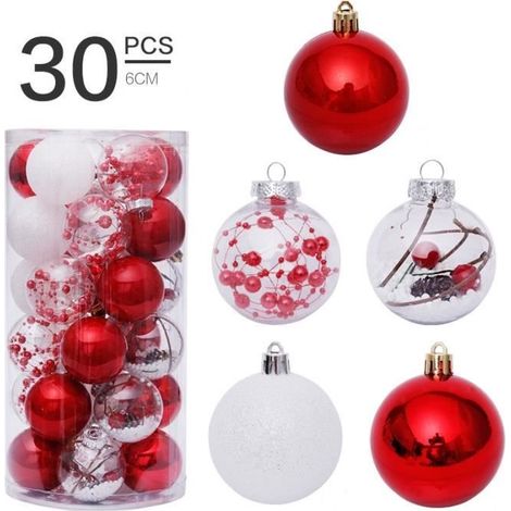 Boules de Noël Rouge pour Decoration Noel Sapin 6cm 30pcs, Boules de Noel Transparente, Kit Decoration pour Noël Mariage Fête (1/4)