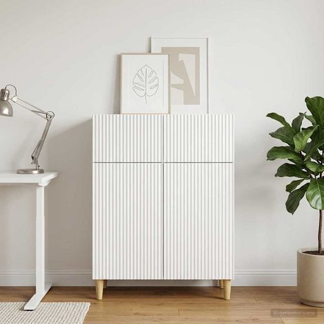 Buffet blanc vintage 1 tiroir, 2 portes et 2 étagères, bois d’ingénierie, 66 x 34,5 x 90 cm - PANGIVO (1/5)