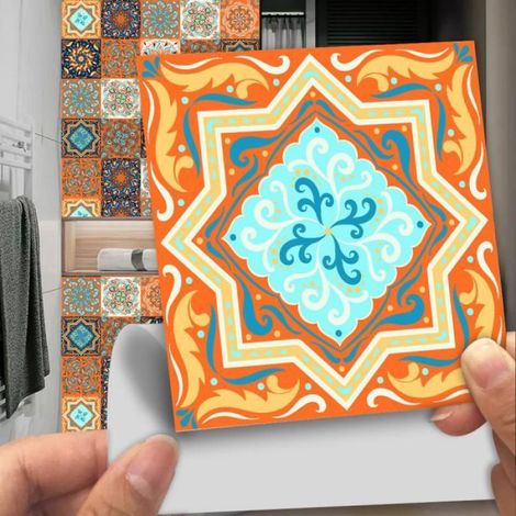 20 Pcs Stickers Carrelage Cuisine Motif de Fleurs Étanche Auto-adhésif Autocollants Carré (1/4)