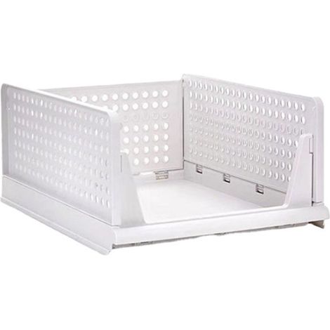 Panier de rangement plastique empilable, grand tiroir ouvert pour dressing, contenant linge salon chambre, couleur blanc cassé (1/5)