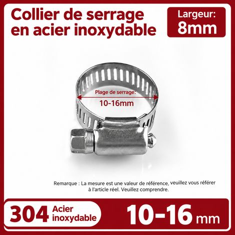 Collier de serrage tout inox 304 diamètre 10-16 mm bande 8 mm 10-16 304 8 10 6 g – Livraison gratuite