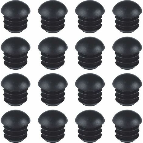 Tapones redondos de plástico negro, 16 mm de diámetro, 16 unidades, tapones redondos para tubos de sillas, tapones redondos abovedados - Crezuo (1/4)