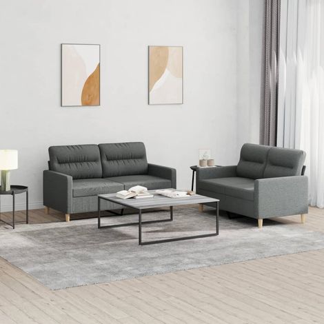 2-tlg. Sofagarnitur mit Kissen Dunkelgrau Stoff (1/5)