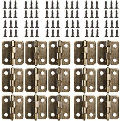 Bisagra plana de 18 x 15 mm, 50 piezas, mini bisagra retro de bronce antiguo, bisagra de puerta duradera y resistente con 200 tornillos para cajas, joyeros, armarios y accesorios de bricolaje (bronce) (1/4)