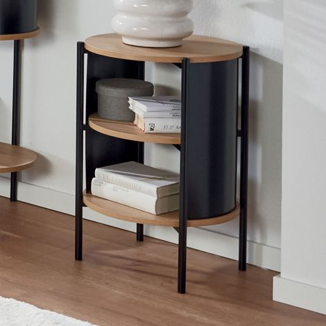 Table d'appoint triple plateau 45x60 cm en bois et métal noir - ERZKA