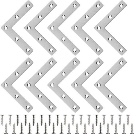 10 Pcs Equerre Plate Équerre Angle en Forme de L Connecteur Métallique Plat + 50 Vis Connecteurs d'Angle en Acier Inoxydable Equerre Fixation Plate 808015mm pour Fixation Meuble Menuisier Chais (1/5)