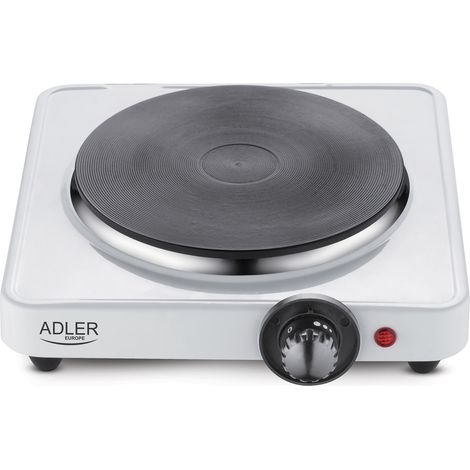 Adler AD6503 Hornillo Eléctrico, Zona Cocinado 18,5 cm, Termostato Regulación Continua, Compacto,  Camping 1500W Blanco (1/5)